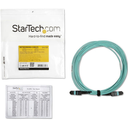 StarTech.com 5m (16.4ft) MTP(F)/PC OM3 Multimode Fiber Optic Cable, OFNP Plenum, 50/125&micro;m, 40G, Low Insertion Loss, MPO Fiber Jumper Cord MPO12PL5M