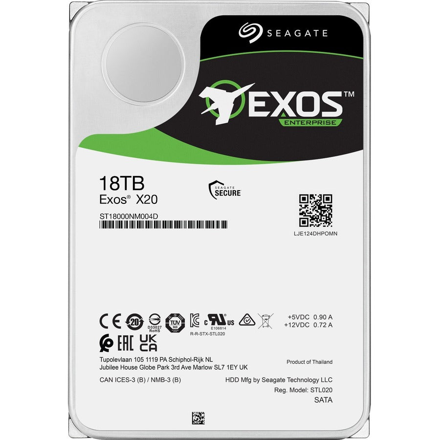 Disque dur Seagate Exos X20 ST18000NM004D 18 To - Interne - SATA (SATA/600) - Méthode d'enregistrement magnétique conventionnel (CMR) ST18000NM004D