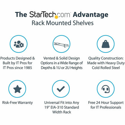 StarTech.com 2U 16in Universal Vented Rack Mount Cantilever Shelf - Fixed Server Rack Cabinet Shelf - 50lbs / 23kg CABSHELFV