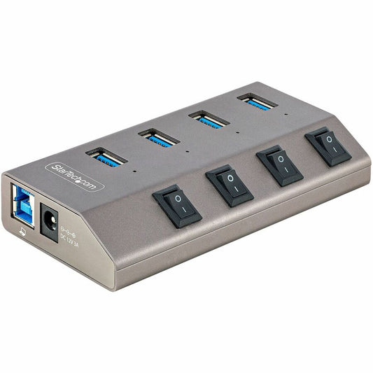 StarTech.com 4-Port Self-Powered USB-C Hub with Individual On/Off Switch, Desktop/Laptop USB-C to USB-A Hub, USB Type C Hub w/Power Supply 5G4AIBS-USB-HUB-NA