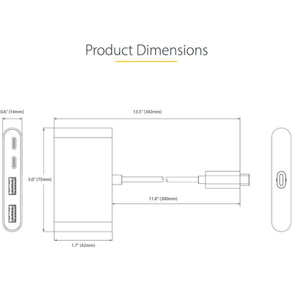 StarTech.com 4-Port USB-C Hub with 100W Power Delivery Pass-Through, 2x USB-A + 2x USB-C, 5Gbps, 1ft/30cm Long Cable, Portable USB 3.0 Hub 5G2A2CPDB-USB-C-HUB