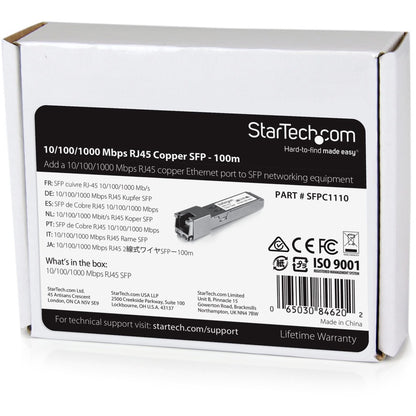 StarTech.com Cisco SFP-GE-T Compatible SFP Module - 1000BASE-T - 10/100/1000 Mbps SFP to RJ45 Cat6/Cat5e Transceiver - 100m SFPC1110