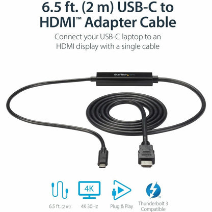 StarTech.com USB C to HDMI Cable - 6 ft / 2m - USB-C to HDMI 4K 60Hz - USB Type C to HDMI - Computer Monitor Cable CDP2HDMM2MB