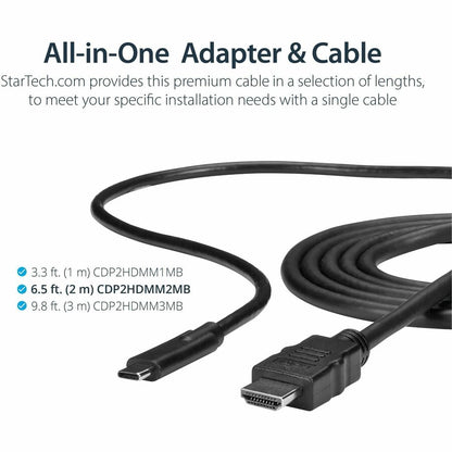 StarTech.com USB C to HDMI Cable - 6 ft / 2m - USB-C to HDMI 4K 60Hz - USB Type C to HDMI - Computer Monitor Cable CDP2HDMM2MB