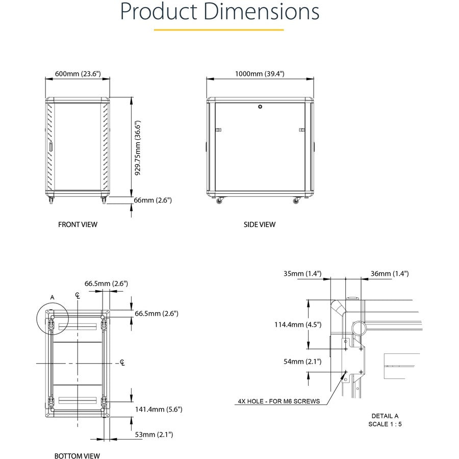 StarTech.com 4-Post 18U Server Rack Cabinet, 19" Data Rack Cabinet for Computer / IT Equipment, Home Network Rack, Half Height Server Rack RK1836BKF