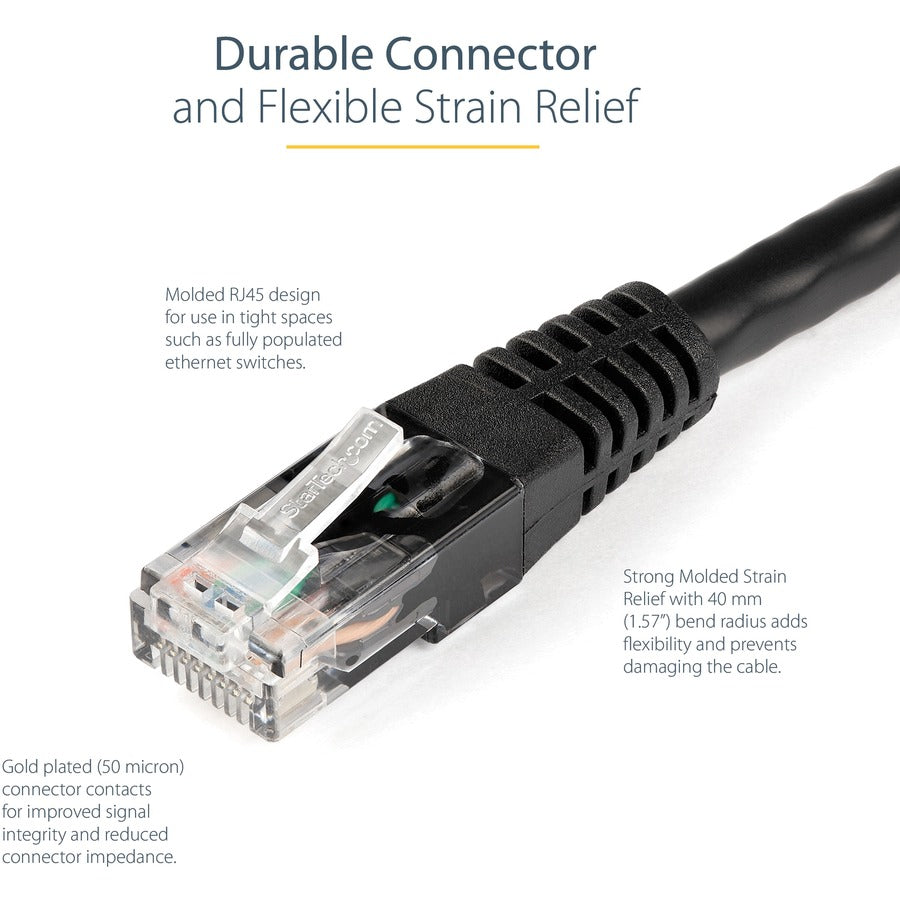 StarTech.com 1ft CAT6 Ethernet Cable - Black Molded Gigabit - 100W PoE UTP 650MHz - Category 6 Patch Cord UL Certified Wiring/TIA C6PATCH1BK