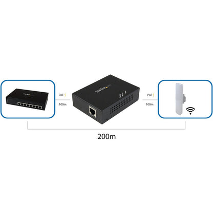 StarTech.com 1 Port Gigabit PoE+ Extender - 802.3at and 802.3af - 100 m (330 ft) - Power over Ethernet Extender - PoE Repeater Network Extender POEEXT1GAT