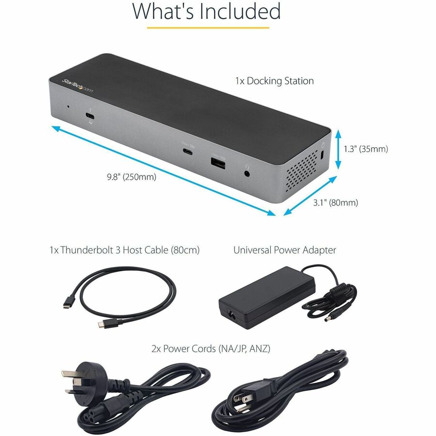 StarTech.com Thunderbolt 3 Dock w/USB-C Host Compatibility - Dual 4K 60Hz DP 1.4 or HDMI TB3/USB-C Docking Station - 1x 8K - 96W PD/5xUSB TB3CDK2DH