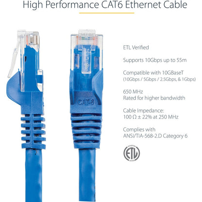 StarTech.com 9ft CAT6 Ethernet Cable - Blue Snagless Gigabit - 100W PoE UTP 650MHz Category 6 Patch Cord UL Certified Wiring/TIA N6PATCH9BL