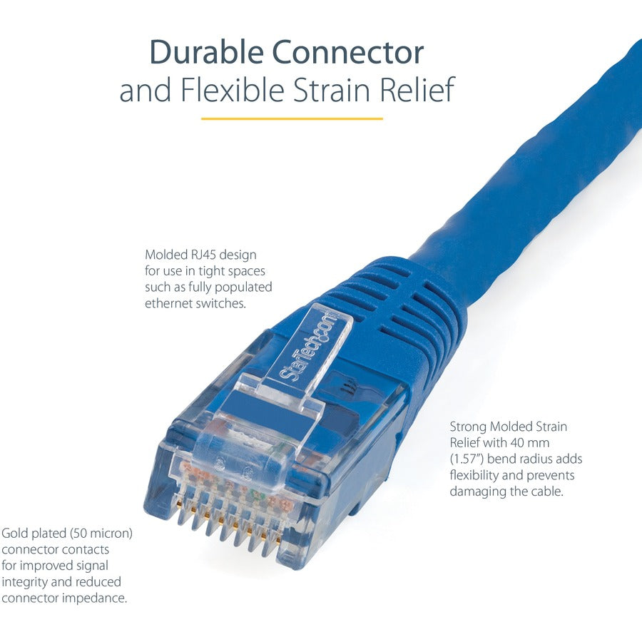 StarTech.com 1ft CAT6 Ethernet Cable - Blue Molded Gigabit - 100W PoE UTP 650MHz - Category 6 Patch Cord UL Certified Wiring/TIA C6PATCH1BL