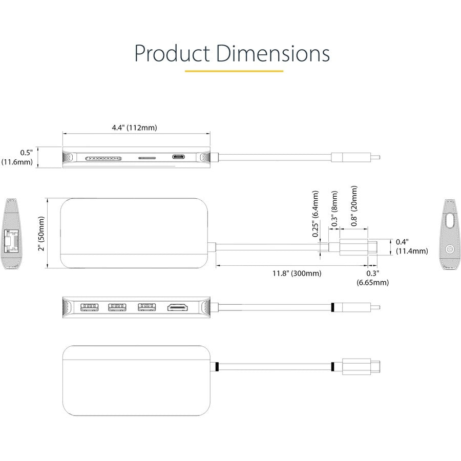 StarTech.com USB C Multiport Adapter, 4K 60Hz HDMI HDR10 Video, 3 Port 5Gbps USB-A Hub, 100W PD Pass-Through, GbE, SD/MicroSD, Mini Dock 115B-USBC-MULTIPORT