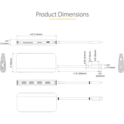 StarTech.com USB C Multiport Adapter, 4K 60Hz HDMI HDR10 Video, 3 Port 5Gbps USB-A Hub, 100W PD Pass-Through, GbE, SD/MicroSD, Mini Dock 115B-USBC-MULTIPORT