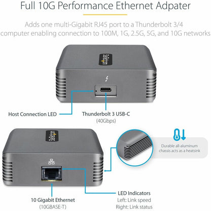 StarTech.com Thunderbolt 3 to Ethernet Adapter, 10GbE, Multi-Gigabit Thunderbolt 3 to RJ45 Network Adapter, TB3/TB4 10GbE NIC TB310G2