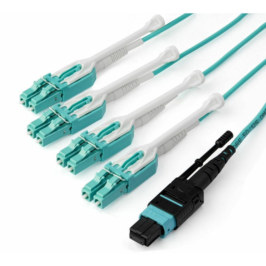 StarTech.com 3m (10ft) MTP(F)/PC to 4x LC/PC Duplex Breakout OM3 Multimode Fiber Optic Cable, 40G, Low Insertion Loss, Fiber Jumper Cord MPO8LCPL3M