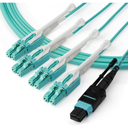 StarTech.com 3m (10ft) MTP(F)/PC to 4x LC/PC Duplex Breakout OM3 Multimode Fiber Optic Cable, 40G, Low Insertion Loss, Fiber Jumper Cord MPO8LCPL3M