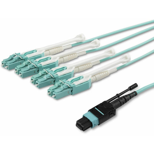 StarTech.com 5m (16.4ft) MTP(F)/PC to 4x LC/PC Duplex Breakout OM3 Multimode Fiber Optic Cable, 40G, Low Insertion Loss, Fiber Jumper Cord MPO8LCPL5M