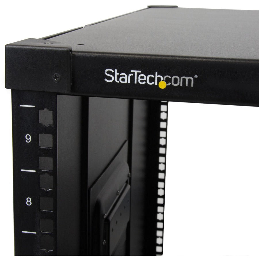 StarTech.com 4-Post 9U Mobile Open Frame Server Rack, 19" Network Rolling Rack for Narrow Spaces, Small Data Rack with Casters, TAA RK960CP