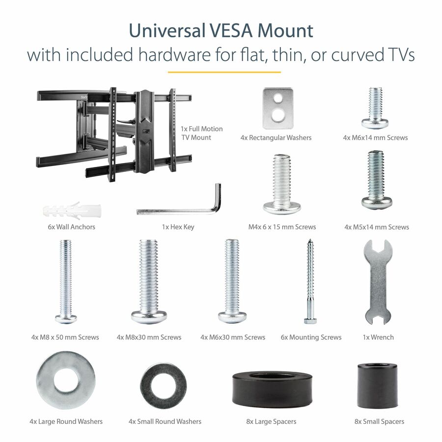 StarTech.com TV Wall Mount for up to 80" VESA Mount Displays - Low Profile Full Motion TV Mount - Heavy Duty Adjustable Articulating Arm FPWARTS1