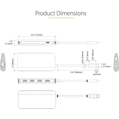 StarTech.com USB C Multiport Adapter, 4K 60Hz HDMI HDR10 Video, 3 Port 5Gbps USB 3.2 Hub, 100W PD PassThrough, GbE, Mini Travel Dock 127B-USBC-MULTIPORT