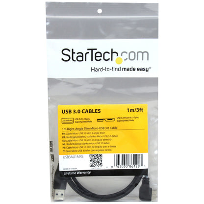 StarTech.com 1m 3 ft Slim Micro USB 3.0 (5Gbps) Cable - M/M - USB 3.0 A to Right-Angle Micro USB - USB 3.2 Gen 1 USB3AU1MRS