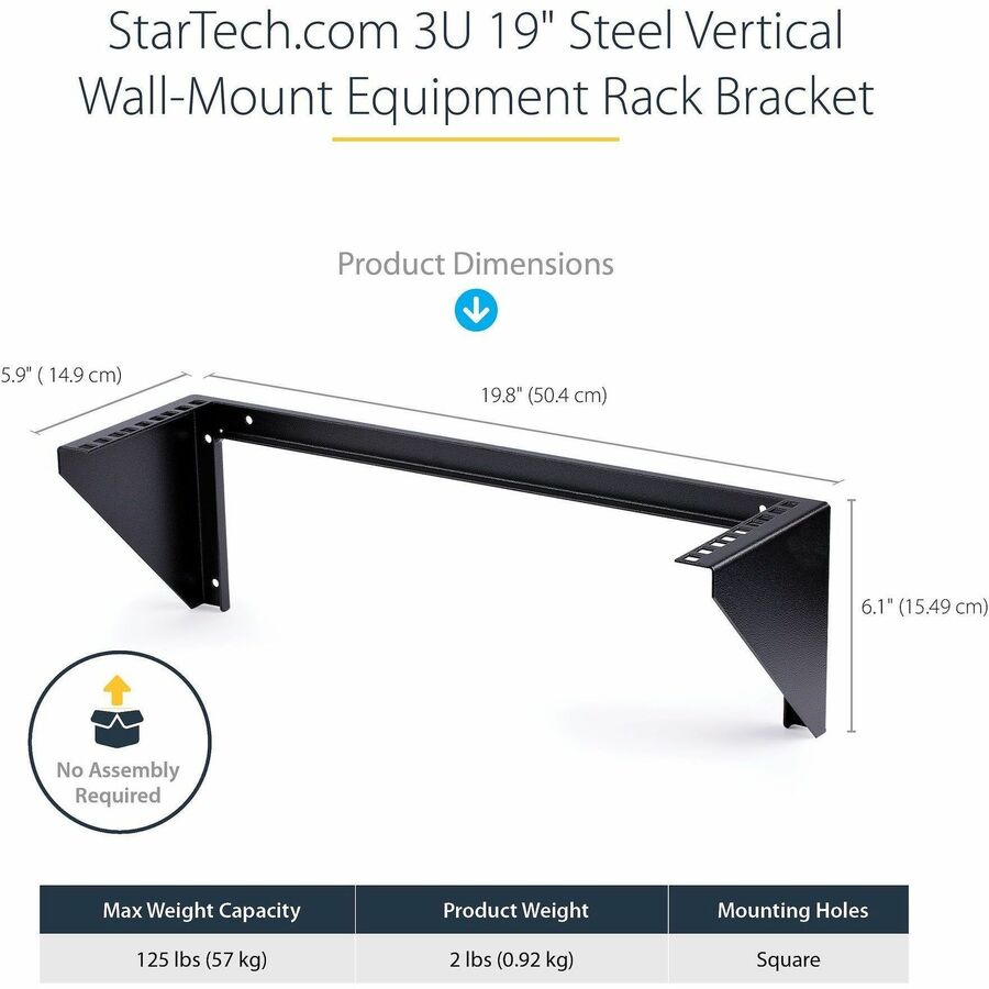 StarTech.com 3U 19" Wall Mount Vertical Rack Bracket, Patch Panel Wall Mount Bracket for AV/IT Equipment, 3U Rack for Cabinet/Server Room RK319WALLV