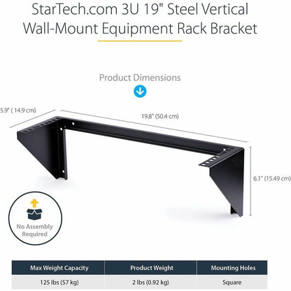 StarTech.com 3U 19" Wall Mount Vertical Rack Bracket, Patch Panel Wall Mount Bracket for AV/IT Equipment, 3U Rack for Cabinet/Server Room RK319WALLV