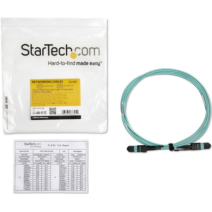 StarTech.com 2m (6ft) MTP(F)/PC OM3 Multimode Fiber Optic Cable, OFNP Plenum, 50/125&micro;m, 40G, Low Insertion Loss, MPO Fiber Jumper Cord MPO12PL2M