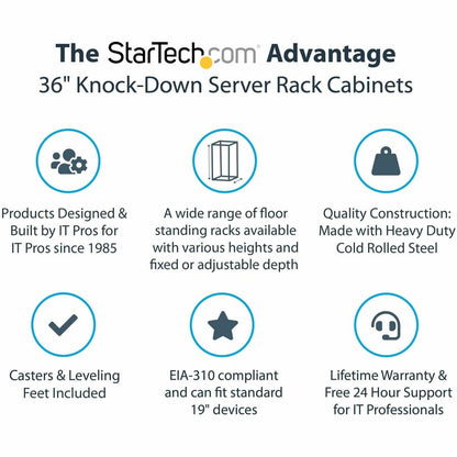 StarTech.com 4-Post 32U Server Rack Cabinet, 19" Data Rack Cabinet for Computer / IT Equipment, Home Network Rack, Half Height Server Rack RK3236BKF