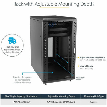 StarTech.com 4-Post 32U Server Rack Cabinet, 19" Data Rack Cabinet for Computer / IT Equipment, Home Network Rack, Half Height Server Rack RK3236BKF