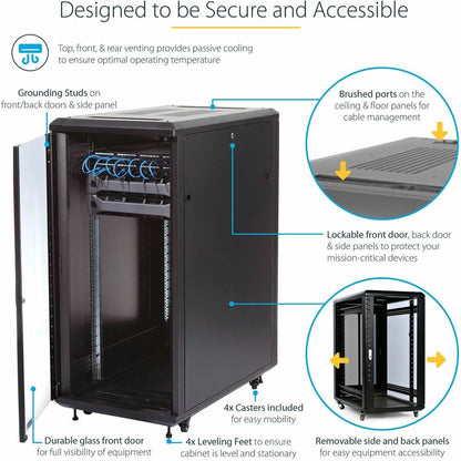 StarTech.com 4-Post 32U Server Rack Cabinet, 19" Data Rack Cabinet for Computer / IT Equipment, Home Network Rack, Half Height Server Rack RK3236BKF