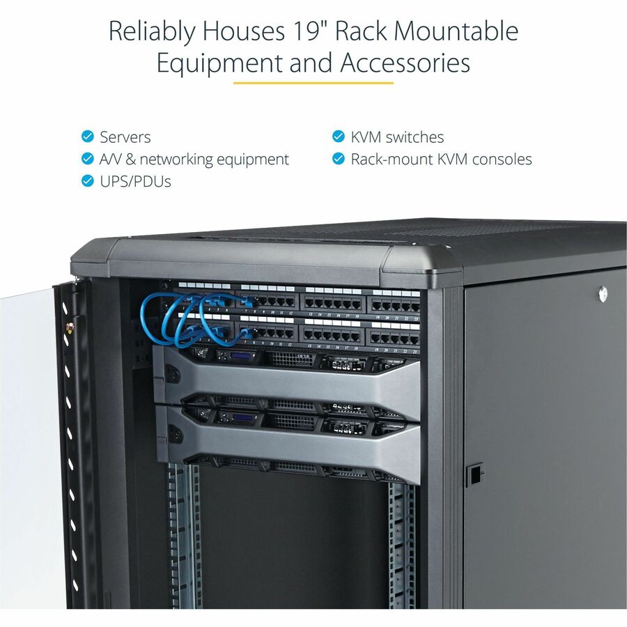 StarTech.com 4-Post 32U Server Rack Cabinet, 19" Data Rack Cabinet for Computer / IT Equipment, Home Network Rack, Half Height Server Rack RK3236BKF