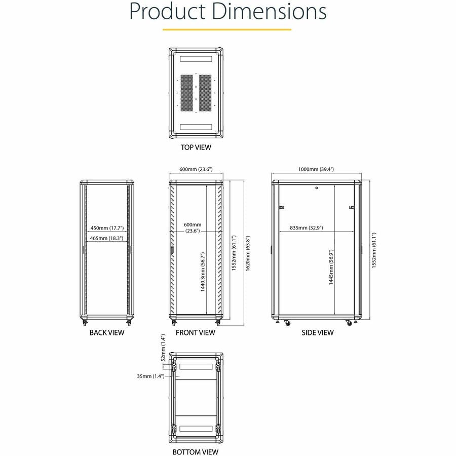 StarTech.com 4-Post 32U Server Rack Cabinet, 19" Data Rack Cabinet for Computer / IT Equipment, Home Network Rack, Half Height Server Rack RK3236BKF