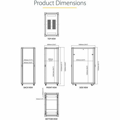 StarTech.com 4-Post 32U Server Rack Cabinet, 19" Data Rack Cabinet for Computer / IT Equipment, Home Network Rack, Half Height Server Rack RK3236BKF