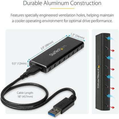 StarTech.com M.2 SSD Enclosure for M.2 SATA SSDs - USB 3.0 (5Gbps) with UASP - External M.2 SSD Enclosure - Aluminum SM2NGFFMBU33