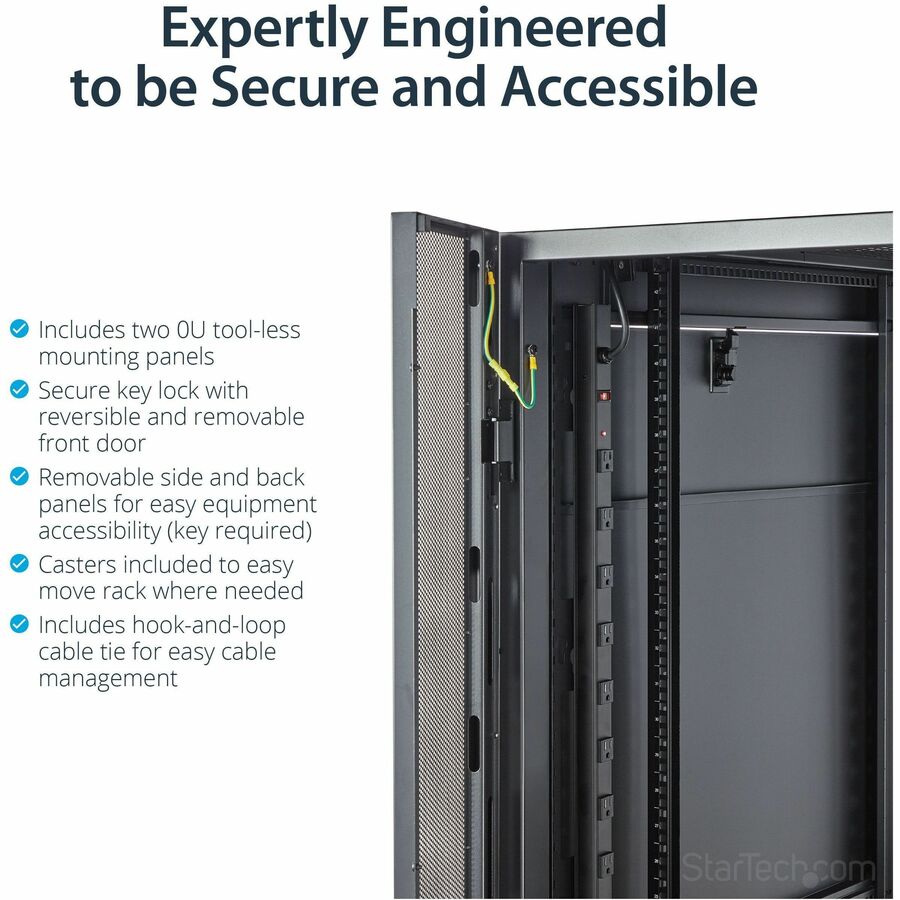 StarTech.com 4-Post 42U Server Rack Cabinet, 19" Data Rack Cabinet for Computer / IT Equipment mount, Rack Server Cabinet with Casters RK4242BK24