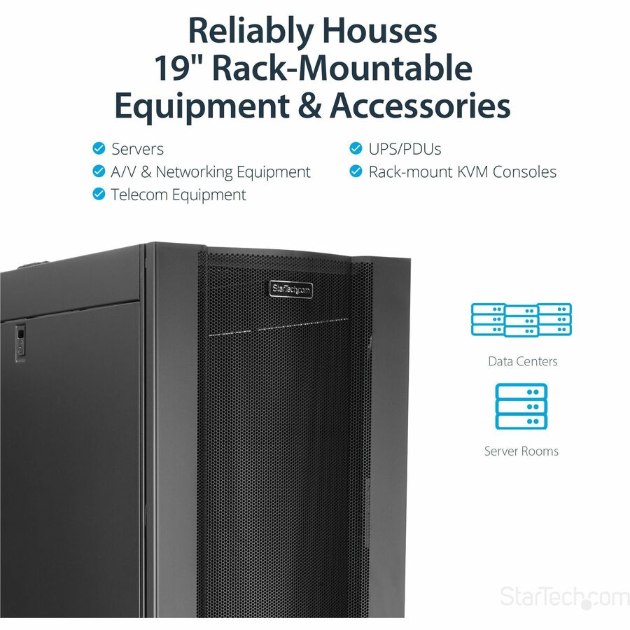 StarTech.com 4-Post 42U Server Rack Cabinet, 19" Data Rack Cabinet for Computer / IT Equipment mount, Rack Server Cabinet with Casters RK4242BK24