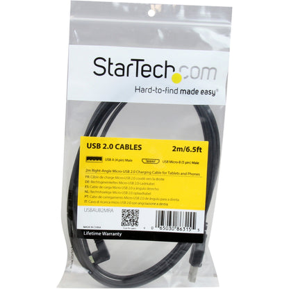 StarTech.com 2m 6 ft Right Angle Micro-USB Charge and Sync Cable M/M - USB 2.0 A to Micro USB - 24 AWG USBAUB2MRA