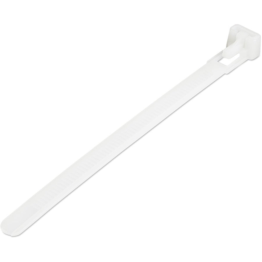 StarTech.com 5"(12cm) Reusable Cable Ties, 1-1/8"(30mm) Dia. 50lb(22Kg) Tensile Strength, Nylon, In/Outdoor, UL Listed, 100 Pack, White CBMZTRB5