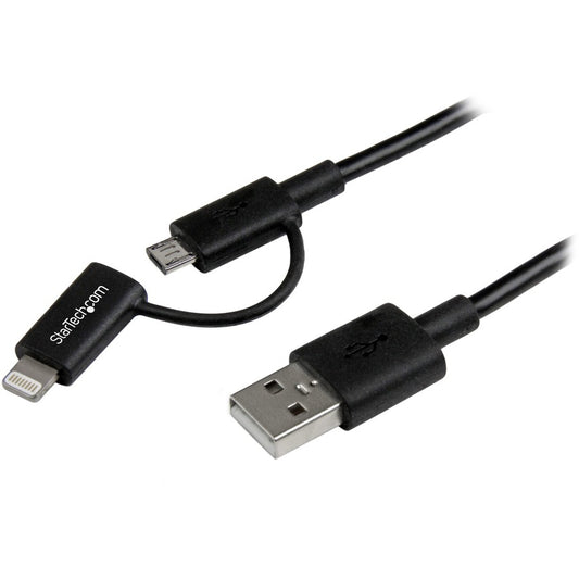 StarTech.com 1m (3 ft) Black Apple 8-pin Lightning Connector or Micro USB to USB Combo Cable for iPhone / iPod / iPad LTUB1MBK