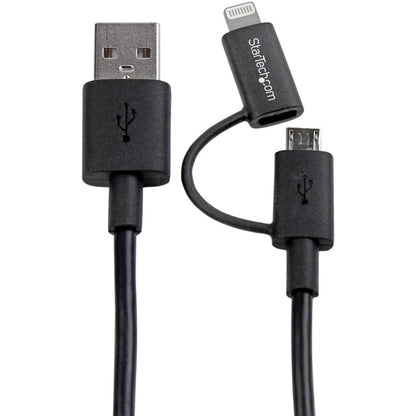 StarTech.com 1m (3 ft) Black Apple 8-pin Lightning Connector or Micro USB to USB Combo Cable for iPhone / iPod / iPad LTUB1MBK