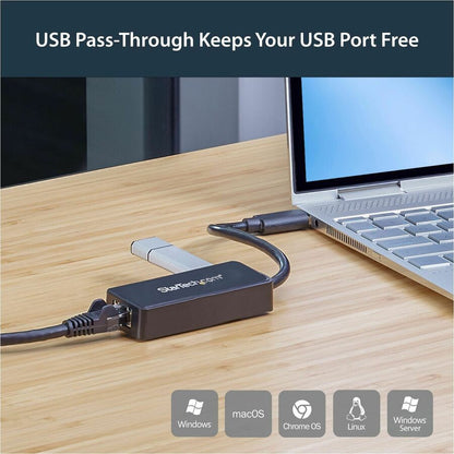 StarTech.com USB 3.0 to Gigabit Ethernet Adapter NIC w/ USB Port - Black USB31000SPTB