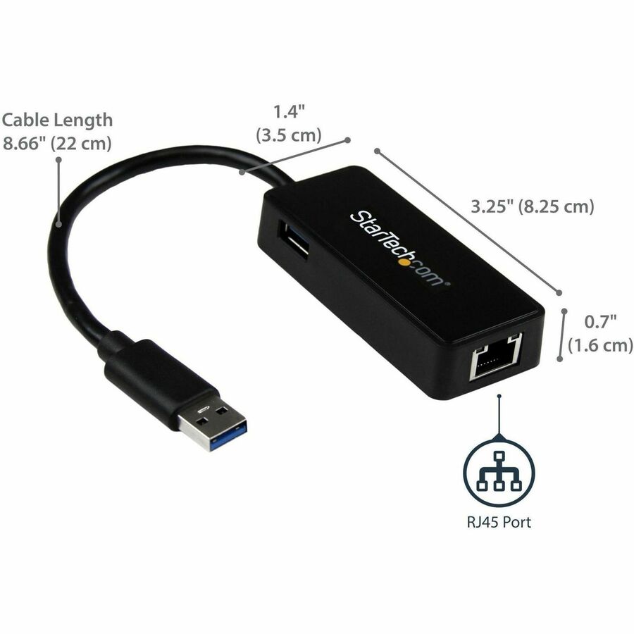 StarTech.com USB 3.0 to Gigabit Ethernet Adapter NIC w/ USB Port - Black USB31000SPTB