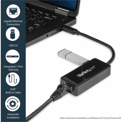 StarTech.com USB 3.0 to Gigabit Ethernet Adapter NIC w/ USB Port - Black USB31000SPTB