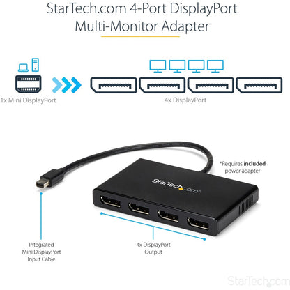 StarTech.com 4-Port Multi Monitor Adapter, Mini DisplayPort 1.2 to DP MST Hub, 4x 1080p, Video Splitter for Extended Desktop Mode, Windows MSTMDP124DP