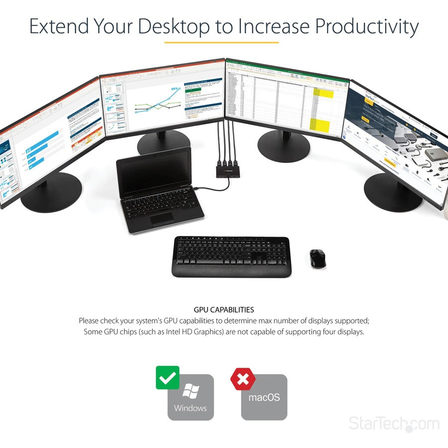 StarTech.com 4-Port Multi Monitor Adapter, Mini DisplayPort 1.2 to DP MST Hub, 4x 1080p, Video Splitter for Extended Desktop Mode, Windows MSTMDP124DP