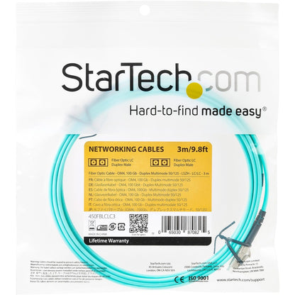 StarTech.com 3m (10ft) LC/UPC to LC/UPC OM4 Multimode Fiber Optic Cable, 50/125&micro;m, 100G, Low Insertion Loss, LSZH Fiber Jumper Cord 450FBLCLC3