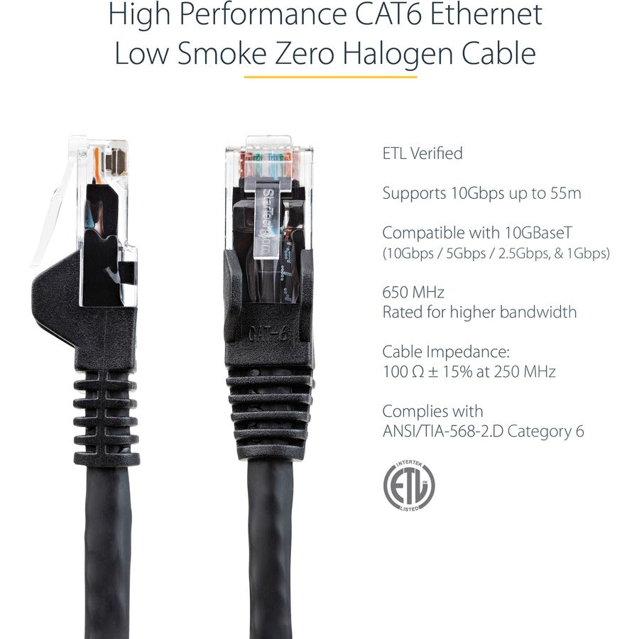 StarTech.com 6in (15cm) CAT6 Ethernet Cable, LSZH (Low Smoke Zero Halogen) 10 GbE Snagless 100W PoE UTP RJ45 Black Network Patch Cord, ETL N6LPATCH6INBK