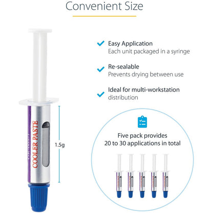 StarTech.com Thermal Paste, Pack of 5 Syringes (1.5g/ea), Metal Oxide Heat Sink Compound, CPU Paste SILV5-THERMAL-PASTE