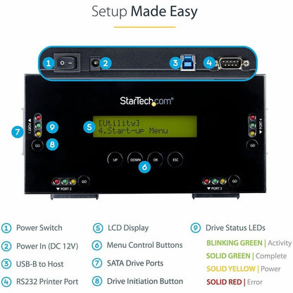 StarTech.com 4 Bay SSD/HDD Hard Drive Eraser, 2.5/3.5" SATA, Standalone Wiper, Disk Sanitizer, Hardware Wiper Erasing Tool, NIST/DOD/TAA SATERASER4