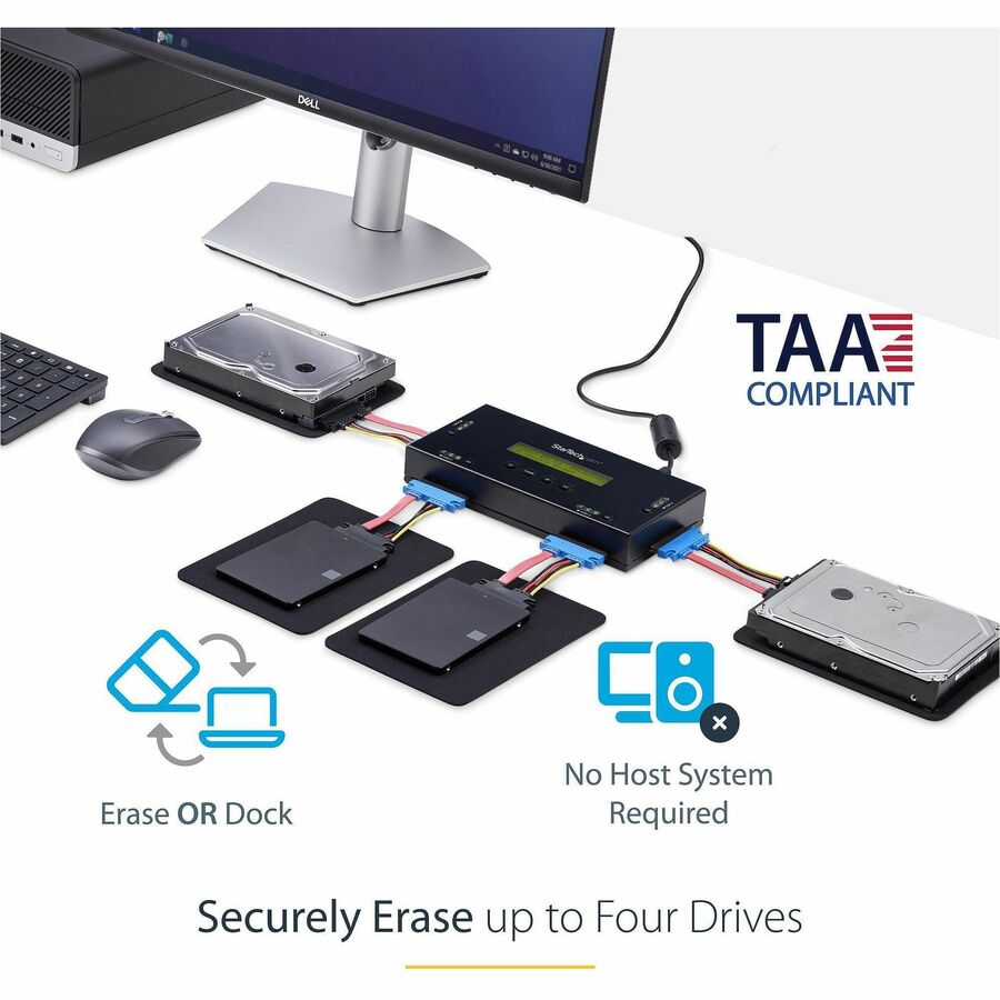 StarTech.com 4 Bay SSD/HDD Hard Drive Eraser, 2.5/3.5" SATA, Standalone Wiper, Disk Sanitizer, Hardware Wiper Erasing Tool, NIST/DOD/TAA SATERASER4